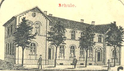 Postkarte Niederembt 1908 (Ausschnitt Schule) 